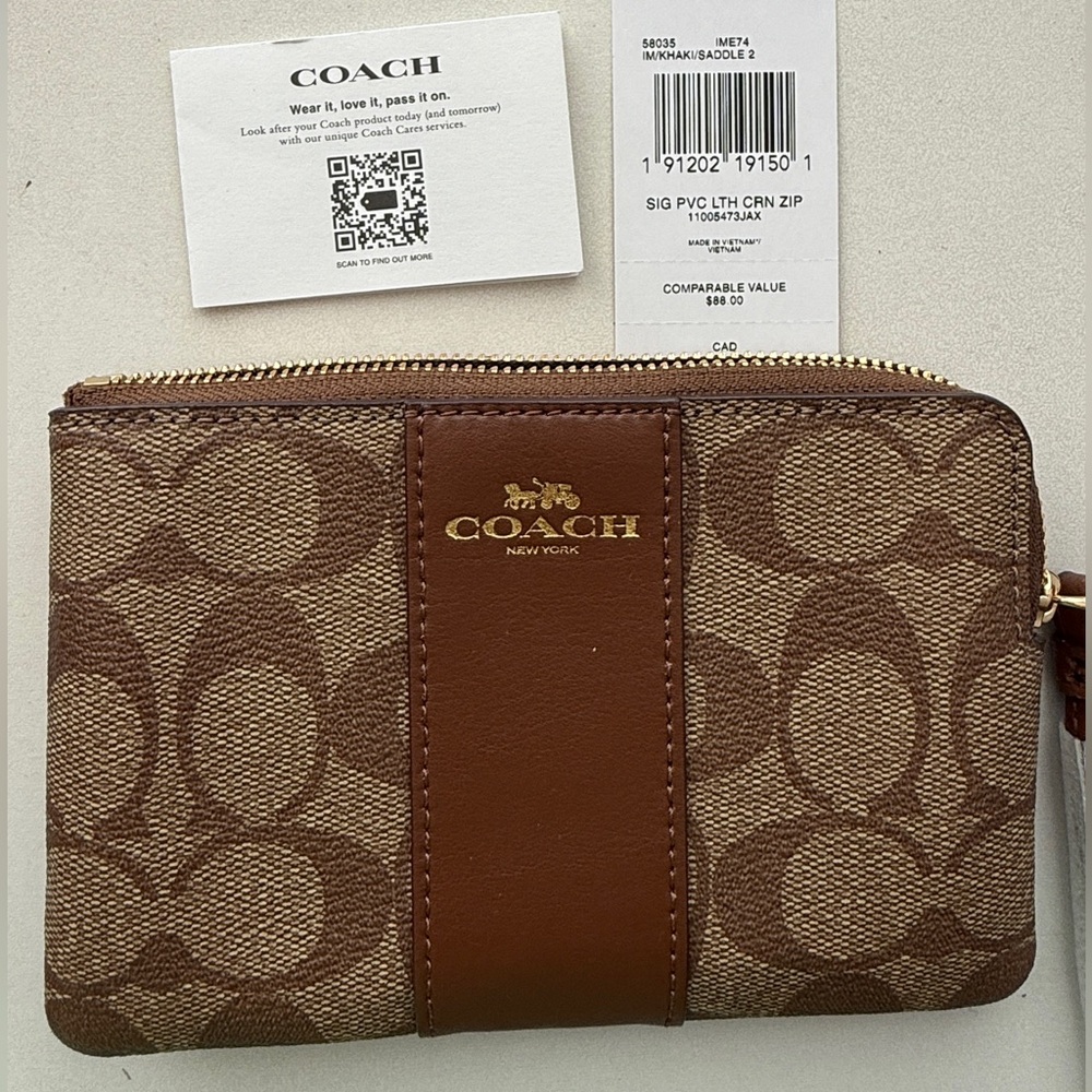 Coach Tan Signature Zip Pouch